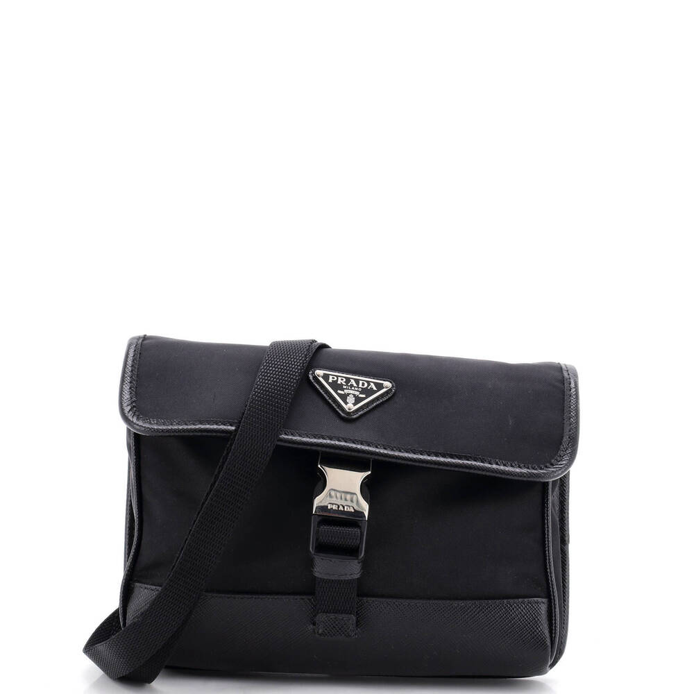 Prada Small Buckle Flap Crossbody Bag Re-Nylon and Leather